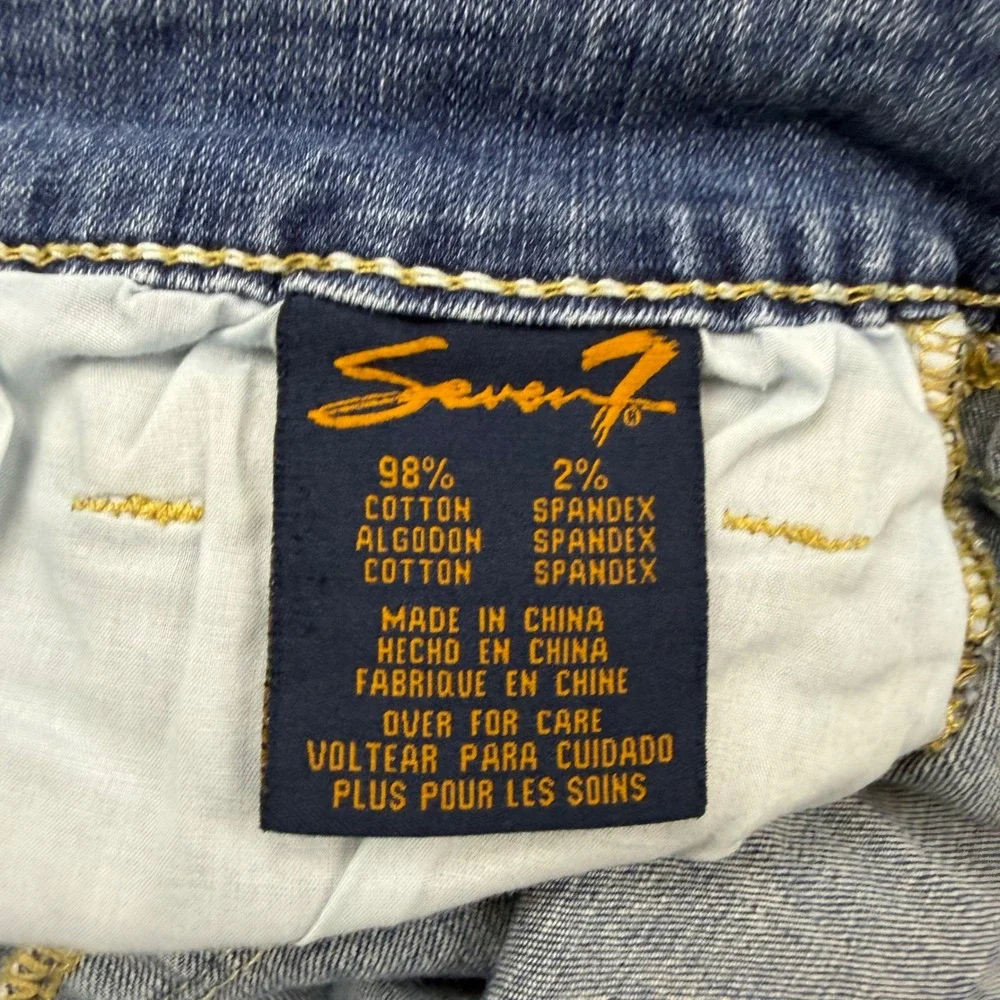 Seven7 Denim Shorts Womens 12 Blue Medium Wash Stretch Embroidered Flap Pocket